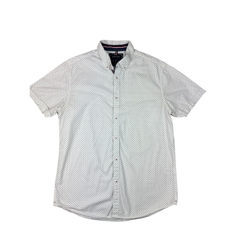 Denim & Flower Ricky Singh Slim‎ Fit Shirt Red Navy Polka Dot Men's Medium